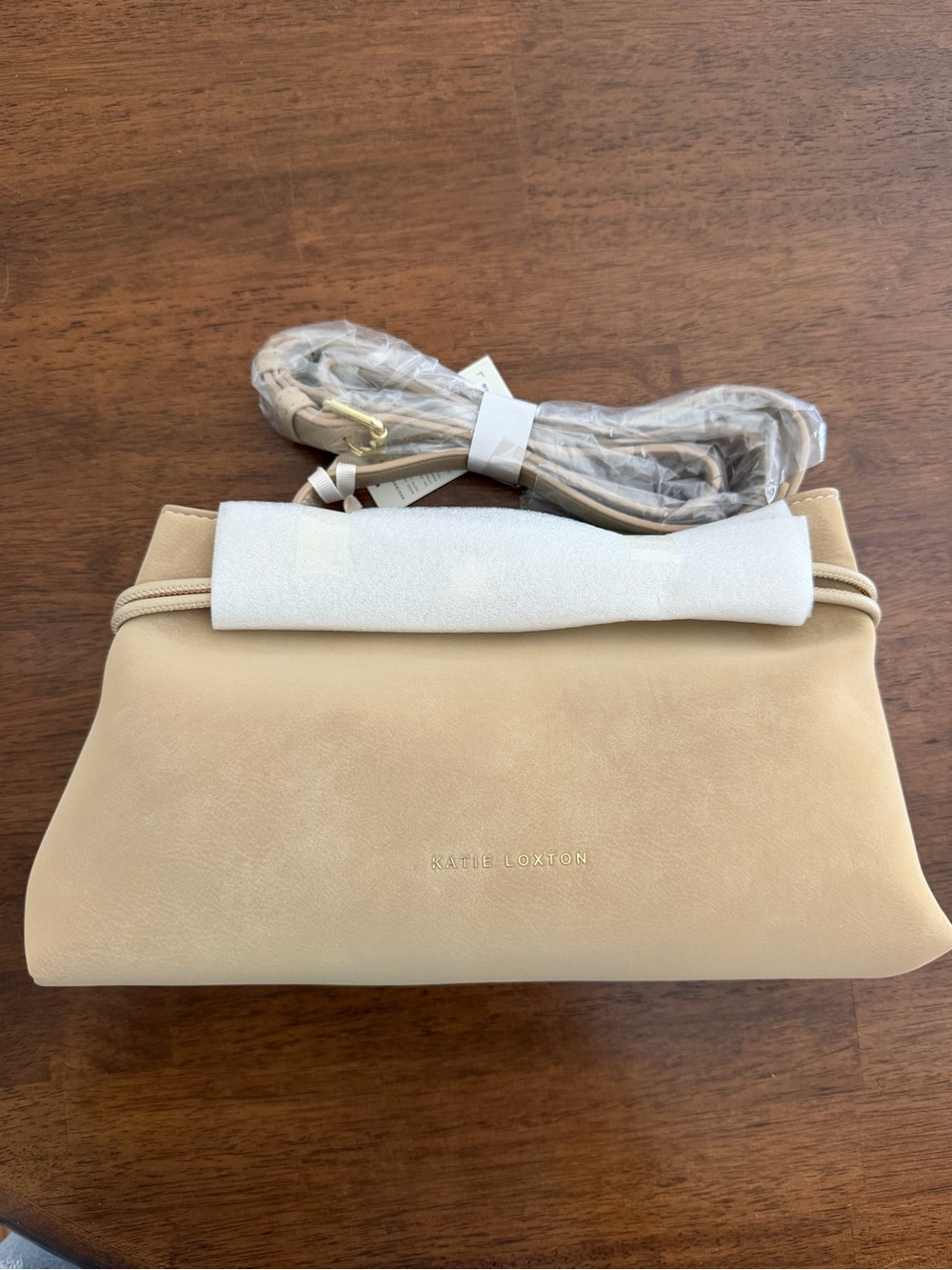 Katie Loxton Beige Suede Crossbody Clutch with Adjustable Strap